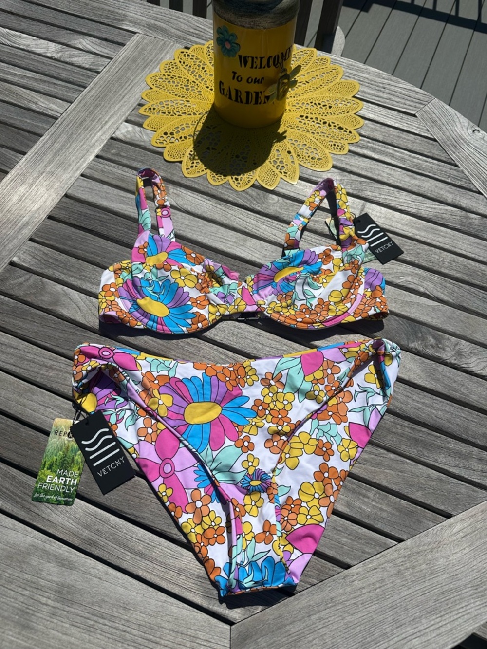 Vetchy Bright Floral Bikini Set - Multicolor XL top Large bottom